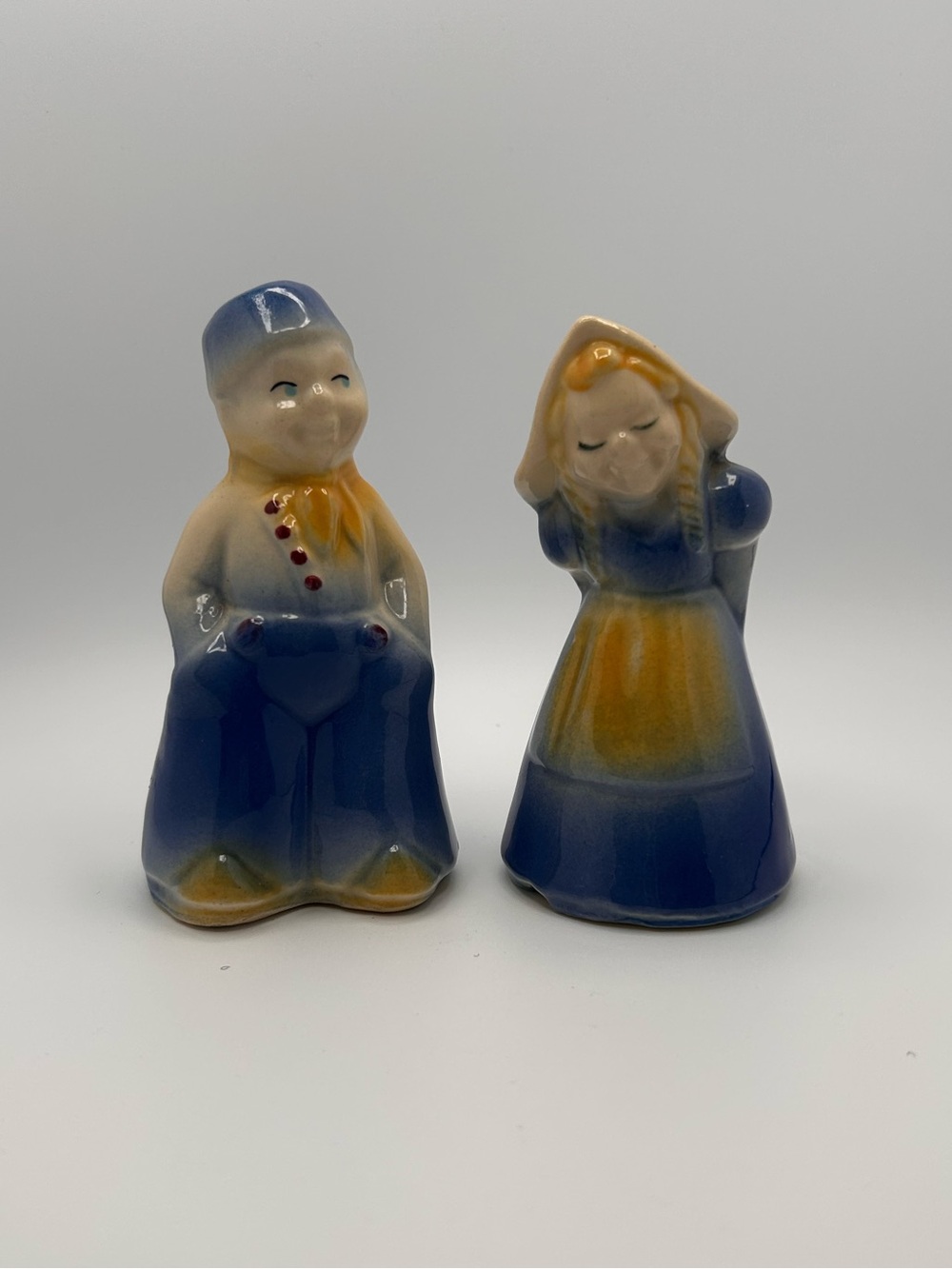 Charming Vintage Dutch Boy &
Girl Blue Ceramic Salt & Pepper Shakers - Cottageco